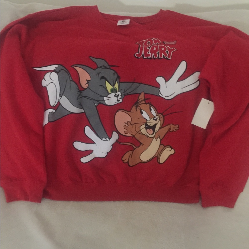 Red Tom and Jerry  long sleeve Graphic sweatshirt